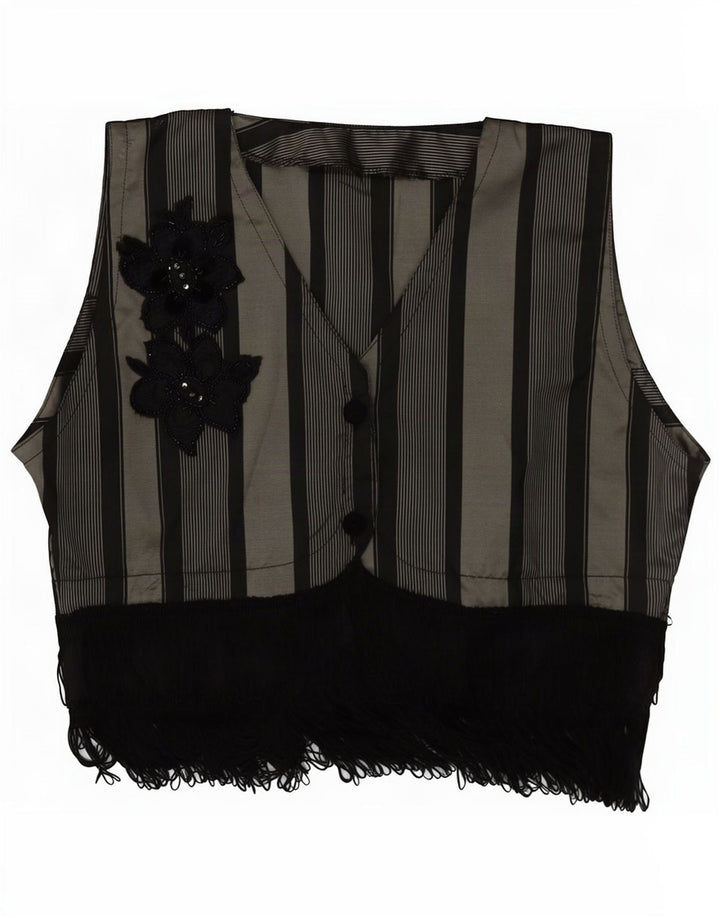 Vintage Kvinders grafisk vest UK 12 Mellem grå stribet akryl