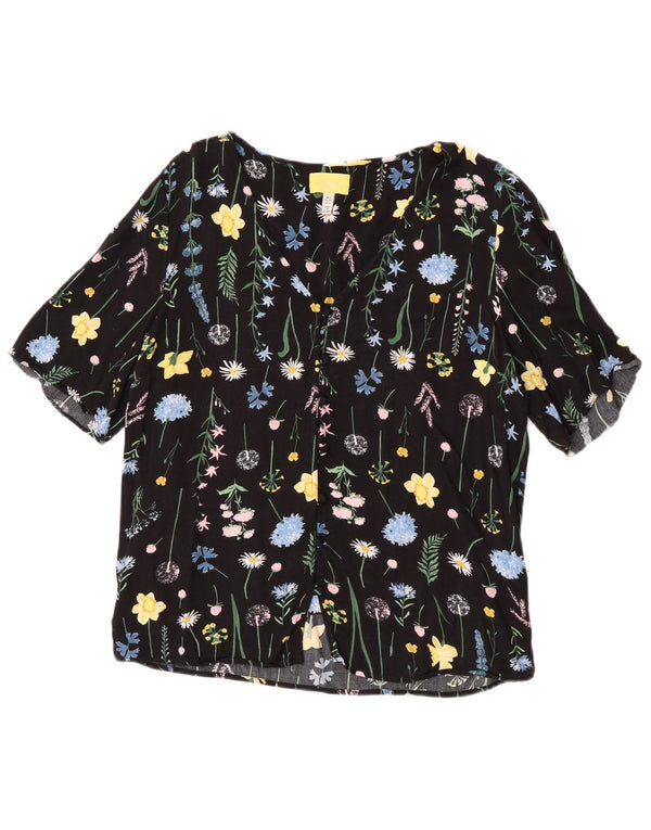 Joules kortærmet skjortebluse til kvinder UK 12 Medium Black Floral Viscose