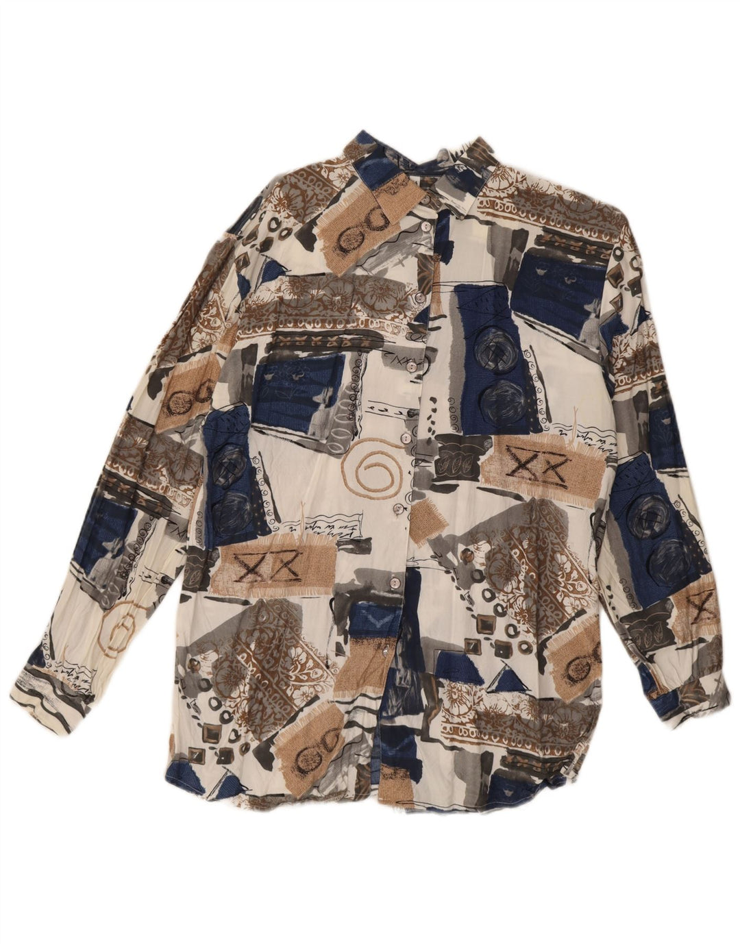 Vintage dameskjorte EU 44 XL flerfarvet patchwork viskose