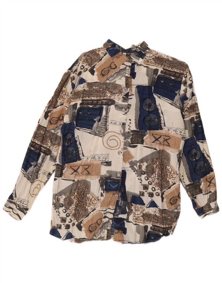 Vintage dameskjorte EU 44 XL flerfarvet patchwork viskose