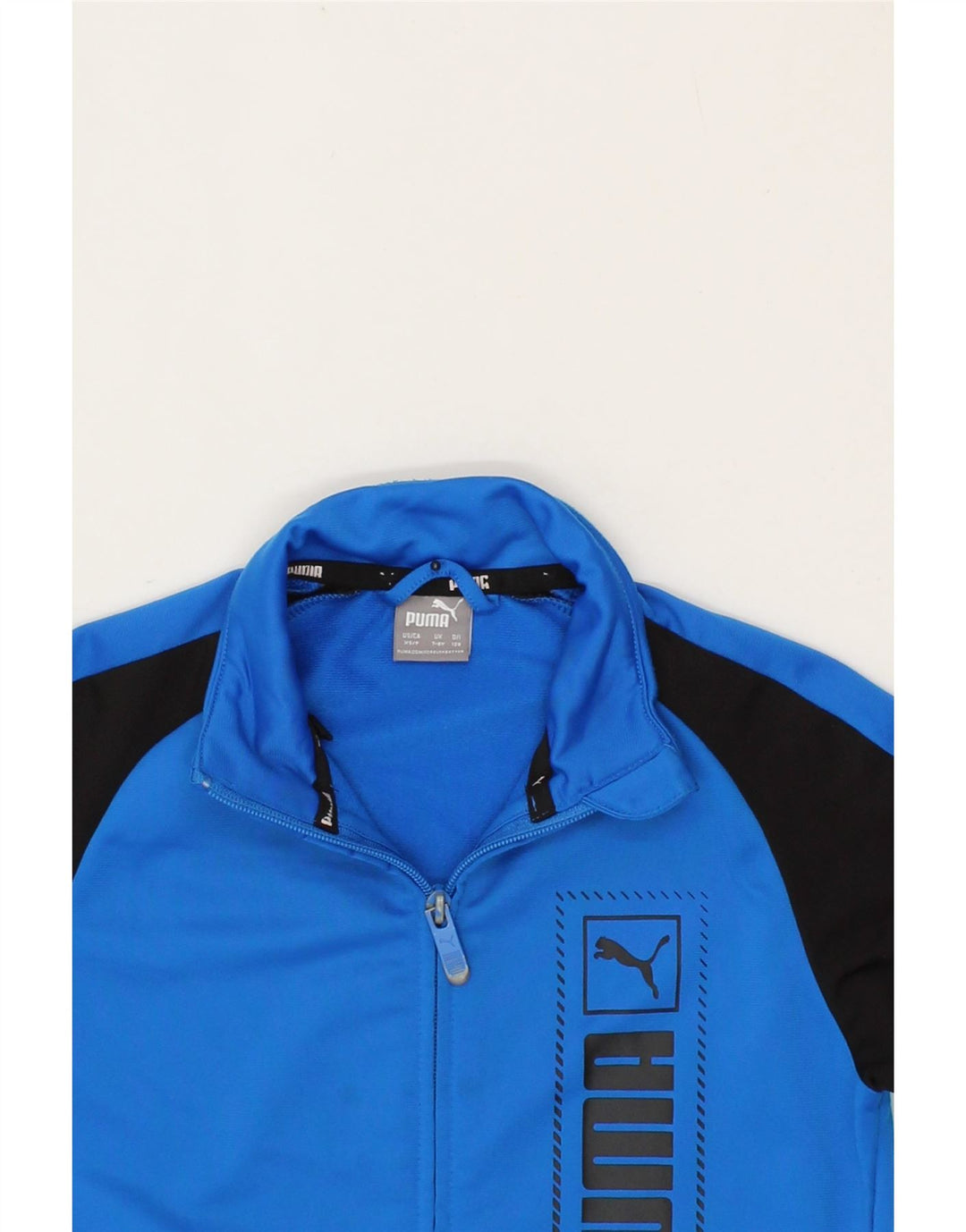 PUMA Boys Graphic Tracksuit Top Jacket 7-8 Years Blue Colourblock Vintage Puma and Second-Hand Puma from Messina Hembry 