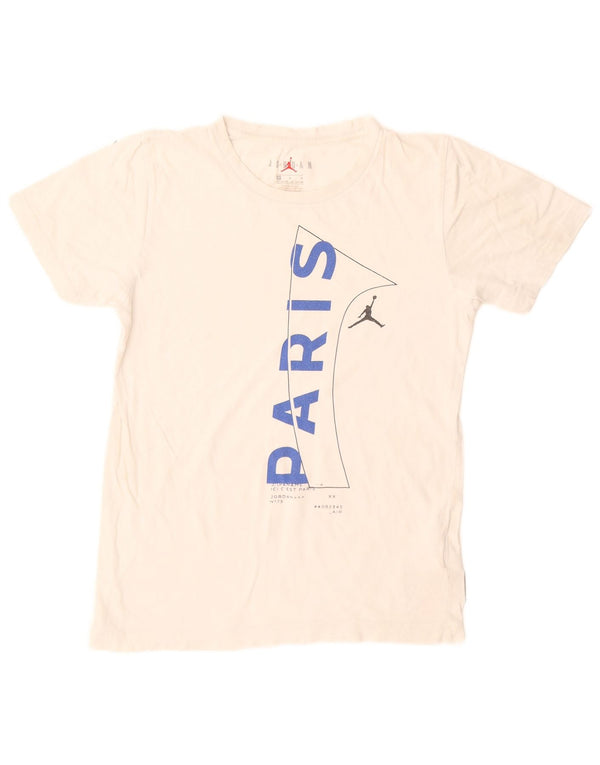 Jordan Boys Paris Grafisk T-Shirt Top 10-11 År Medium Hvid Bomuld