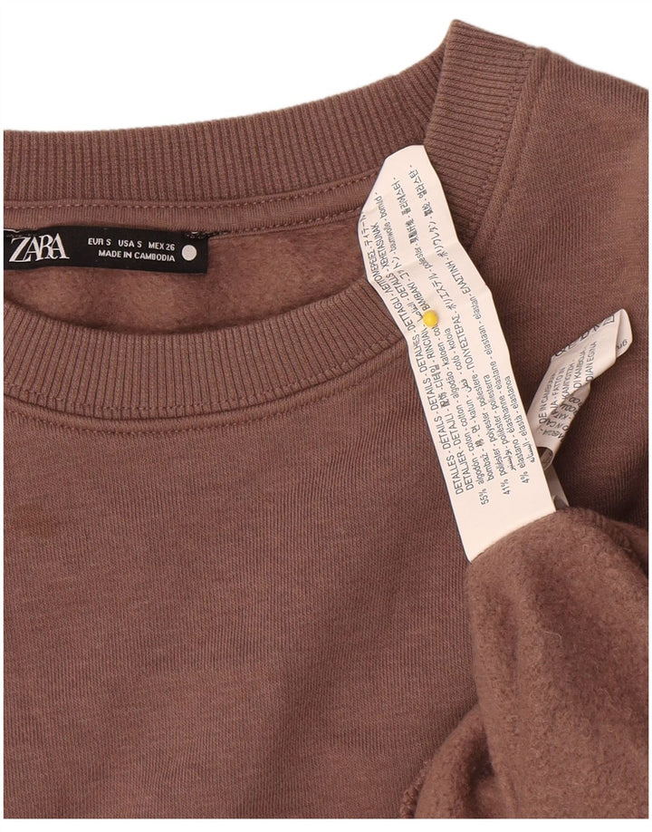 Zara Dame Oversized Sweatshirt Jumper UK 10 Lille brun bomuld