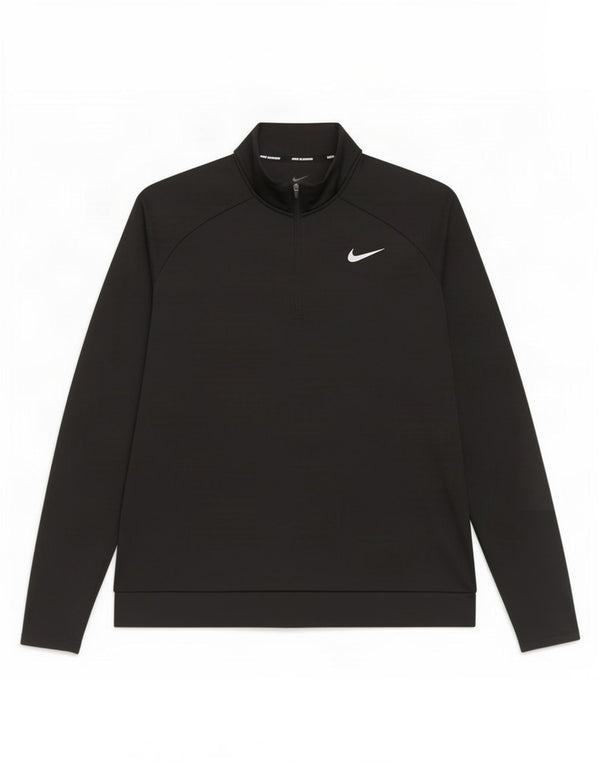 Nike Womens Dri Fit Zip Neck Sweatshirt Jumper UK 16 Large Black Polyester