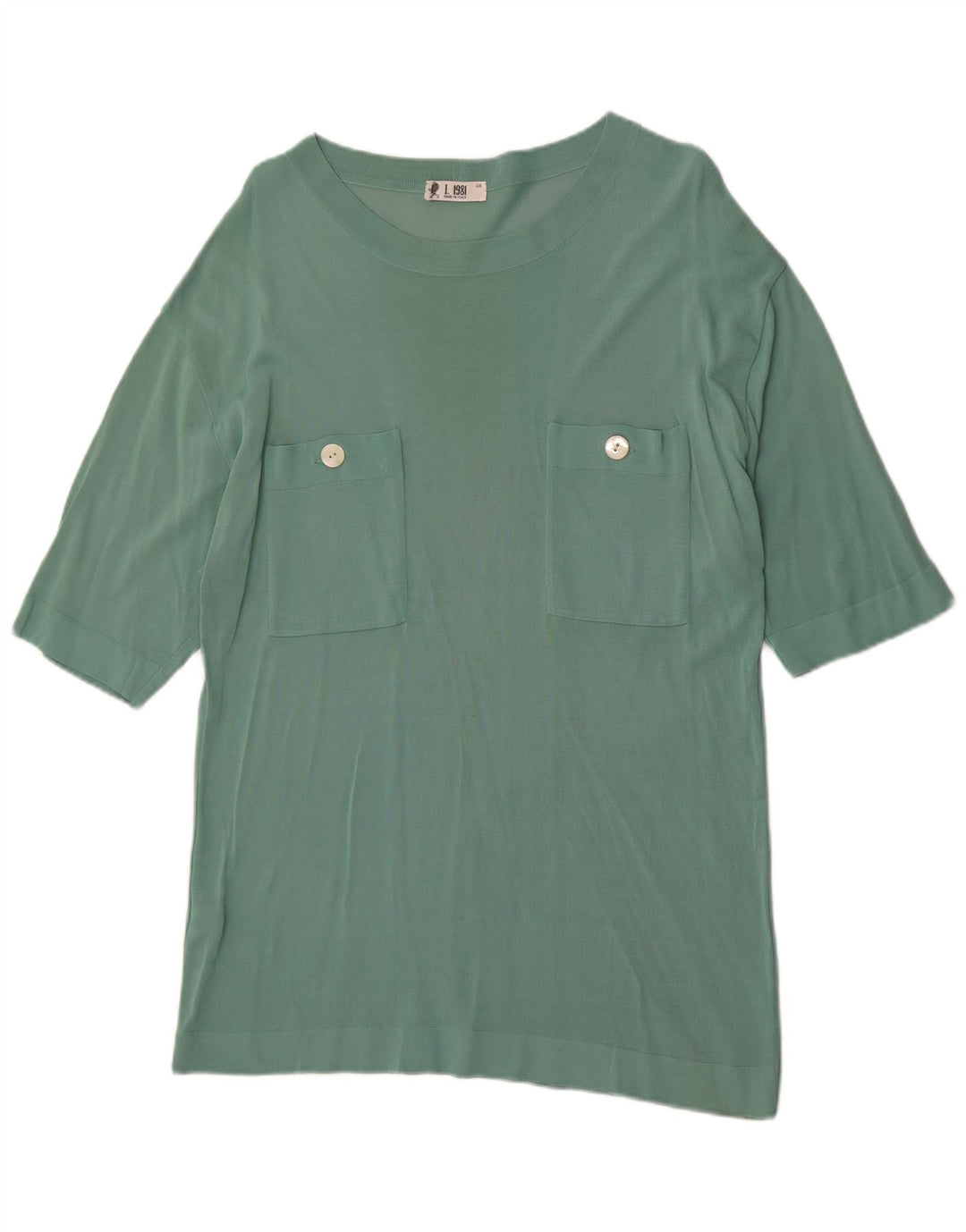 Vintage Herre T-Shirt Top IT 48 Medium Green Viscose