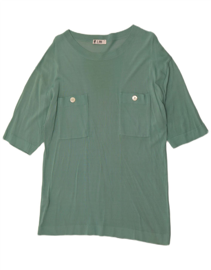 Vintage Herre T-Shirt Top IT 48 Medium Green Viscose