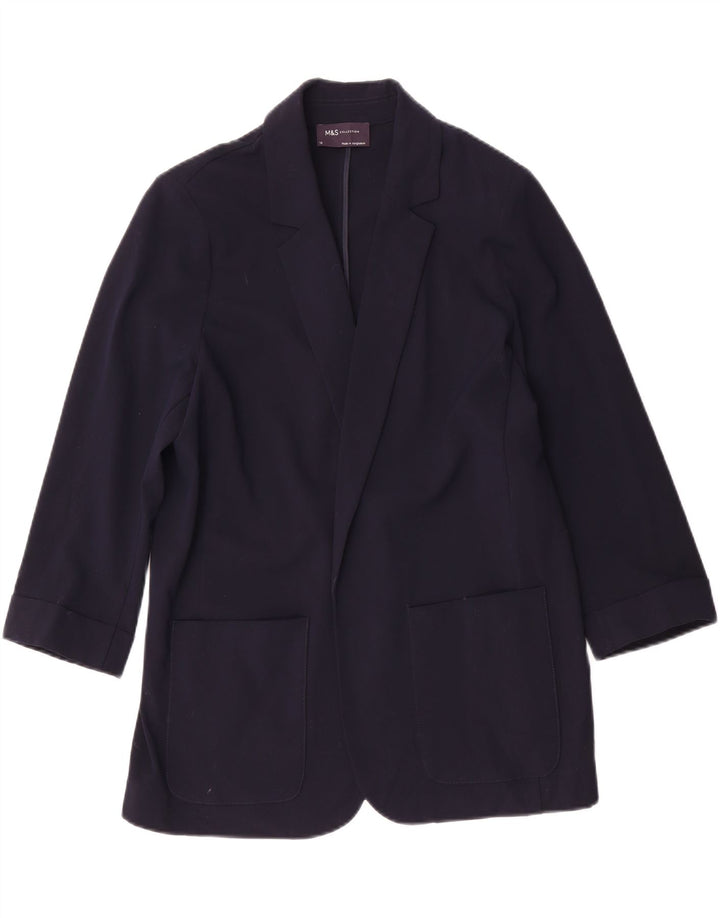 Marks & Spencer Dame 3/4-ærmet åben blazerjakke UK 14 Medium Navy Blue