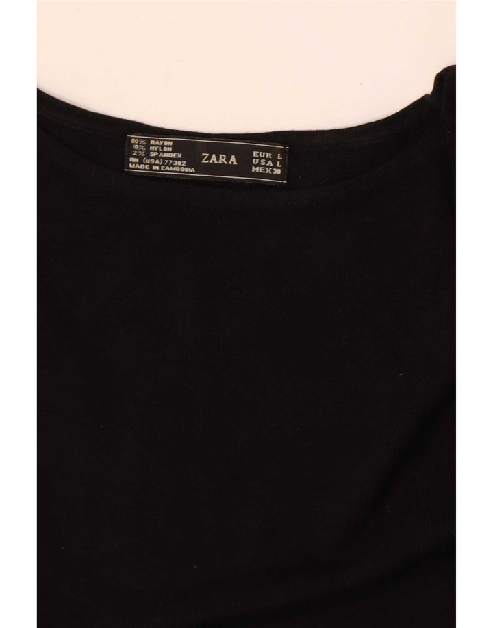 Zara Dame Bluse Top UK 14 Large Black Rayon