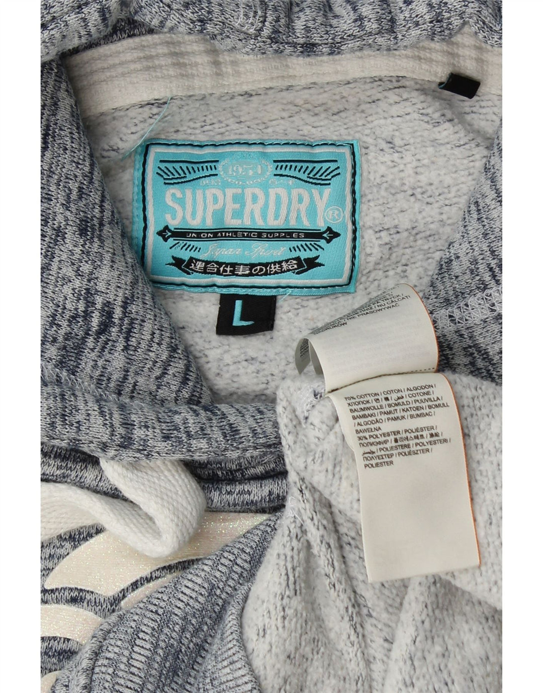 SUPERDRY grafisk hættetrøje til kvinder UK 16 Stor marineblå flækket bomuld