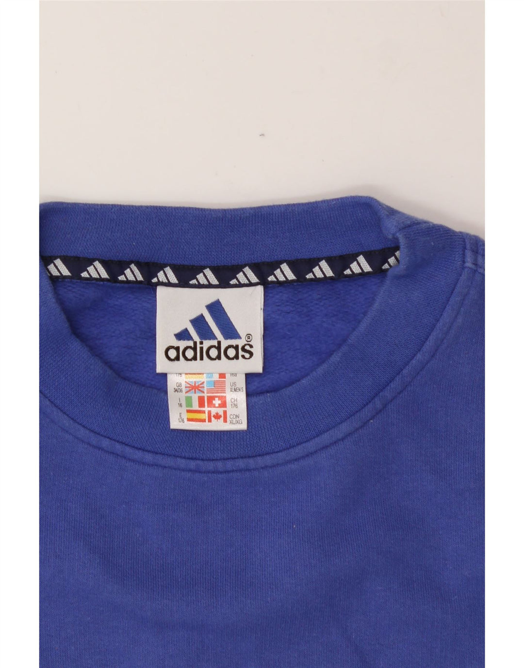 ADIDAS Boys Graphic Sweatshirt Jumper 15-16 Years Blue Vintage Adidas and Second-Hand Adidas from Messina Hembry 