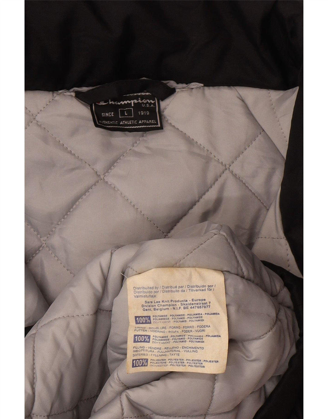 CHAMPION Mens Loose Fit Padded Jacket UK 40 Large Black Polyamide Vintage Champion and Second-Hand Champion from Messina Hembry 