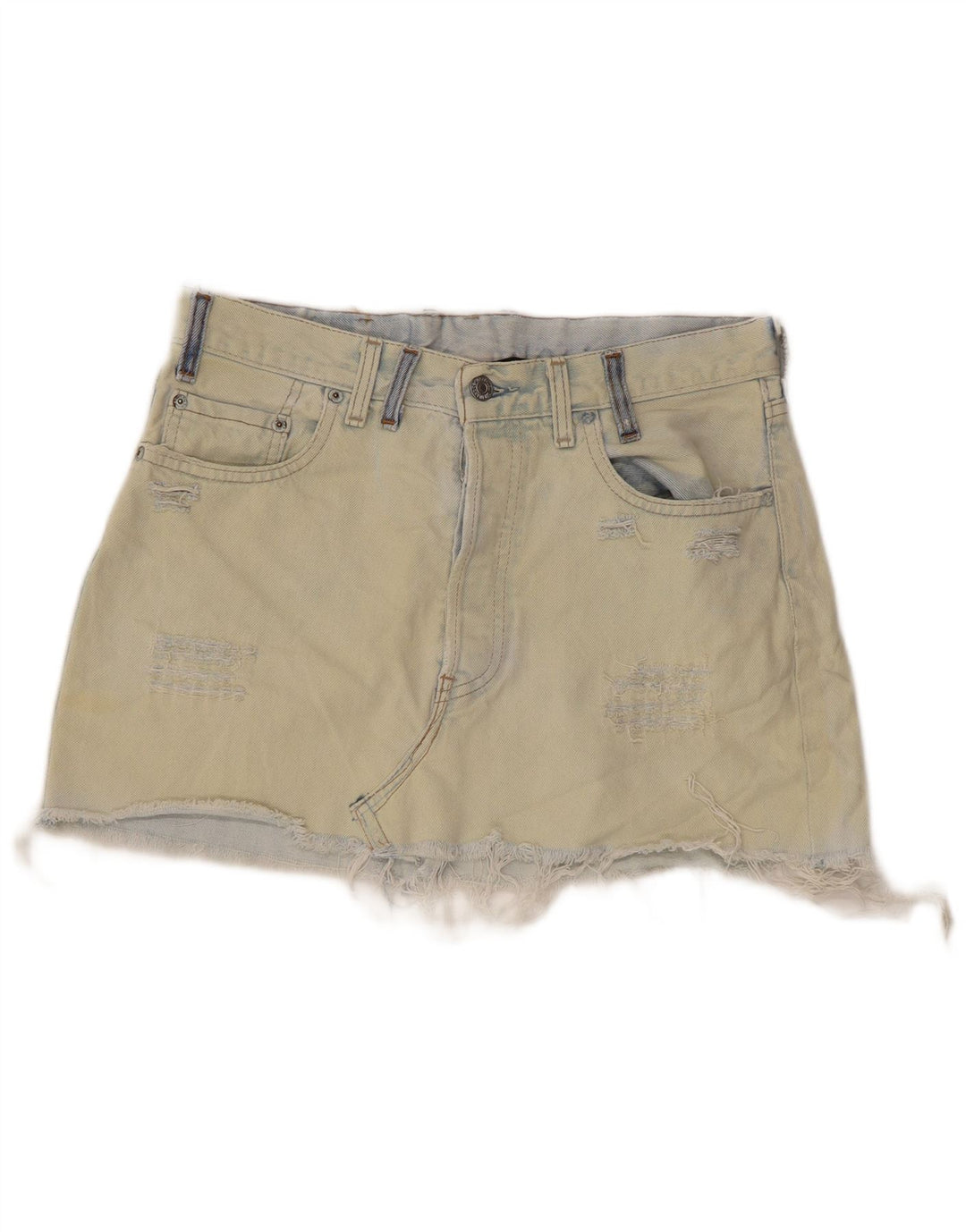 LEVI'S Dame Distressed Mini Denim Nederdel W28 Medium Blue Bomuld