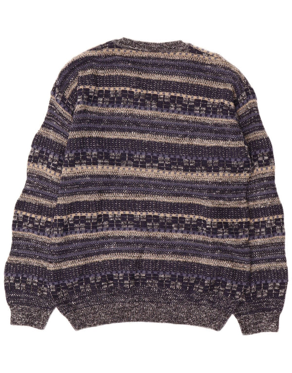 Rodes Herre V-hals sweater Medium Navyblå Stribet bomuld