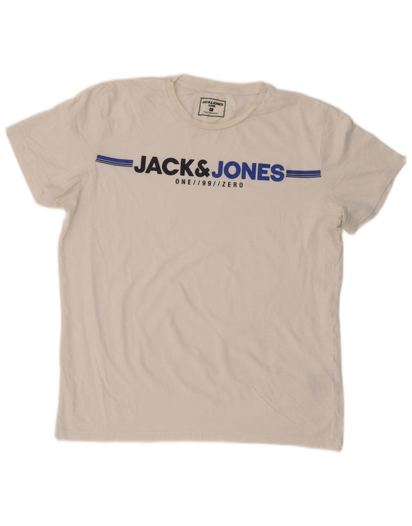 JACK & JONES Herre grafisk T-shirt Top XL Hvid Bomuld