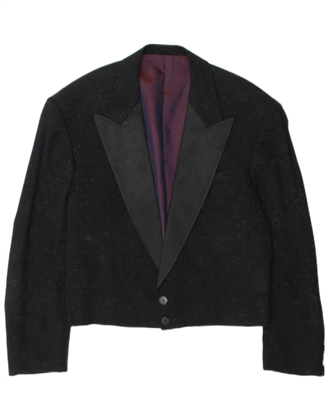 Wilvorst Herre 2 Button Blazer Jacket UK 40 Large Black Paisley Viscose