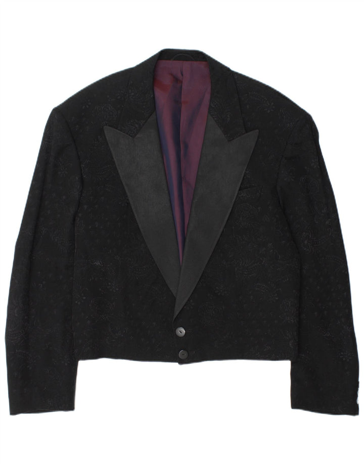 Wilvorst Herre 2 Button Blazer Jacket UK 40 Large Black Paisley Viscose