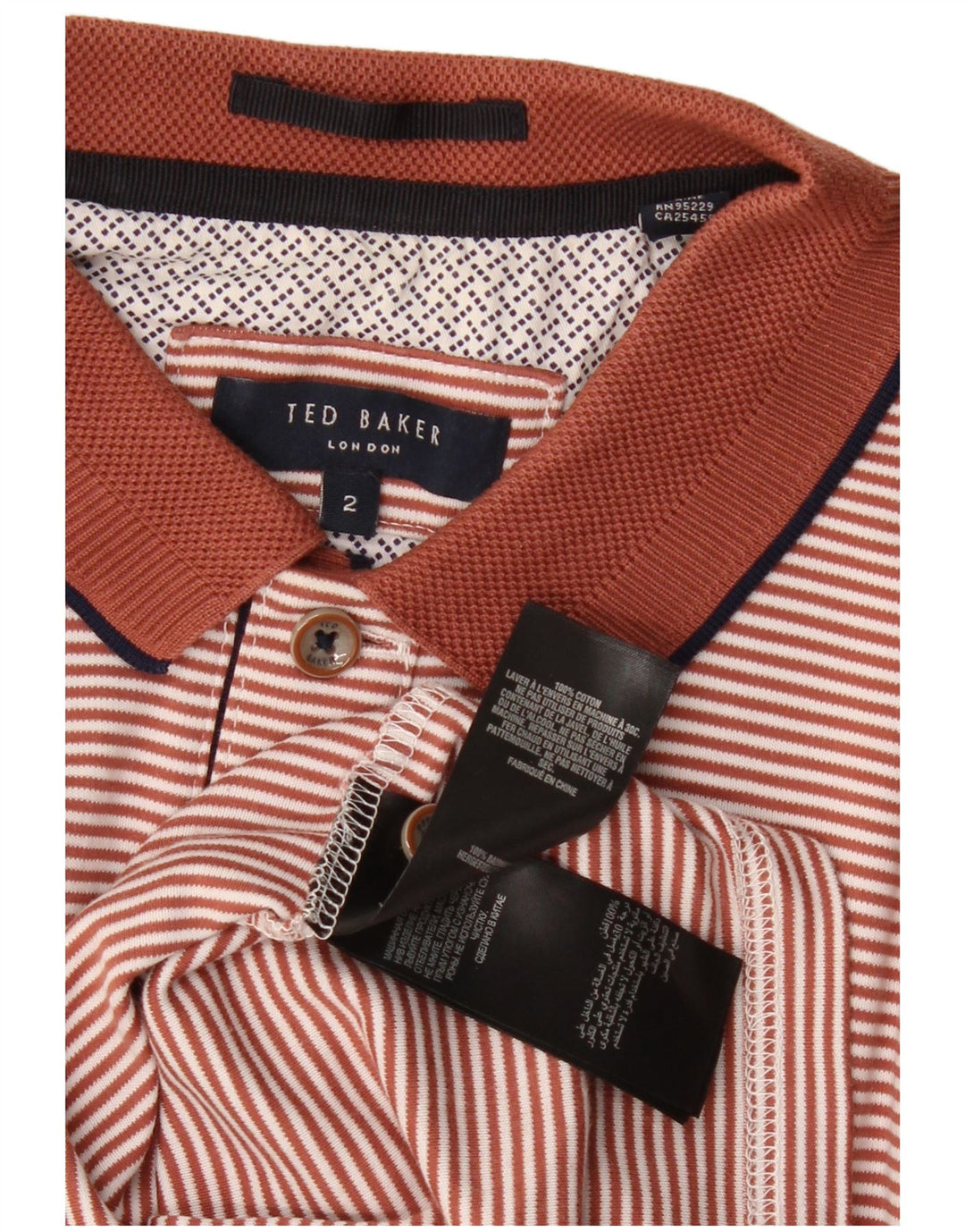 Ted Baker herre poloshirt størrelse 2 Lille brun stribet bomuld