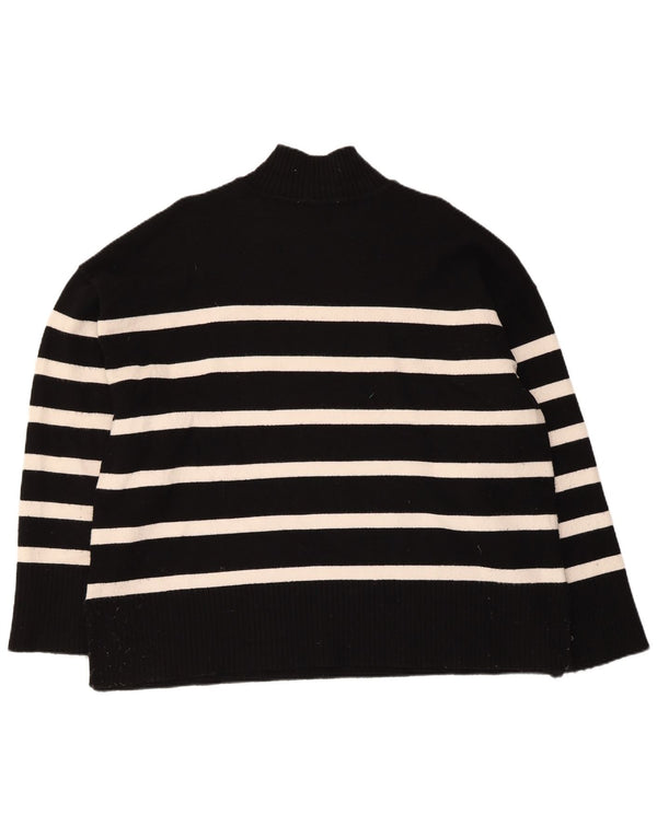 Zara Dame Oversized Turtle Neck Jumper Sweater UK 18 XL Sort Stribet