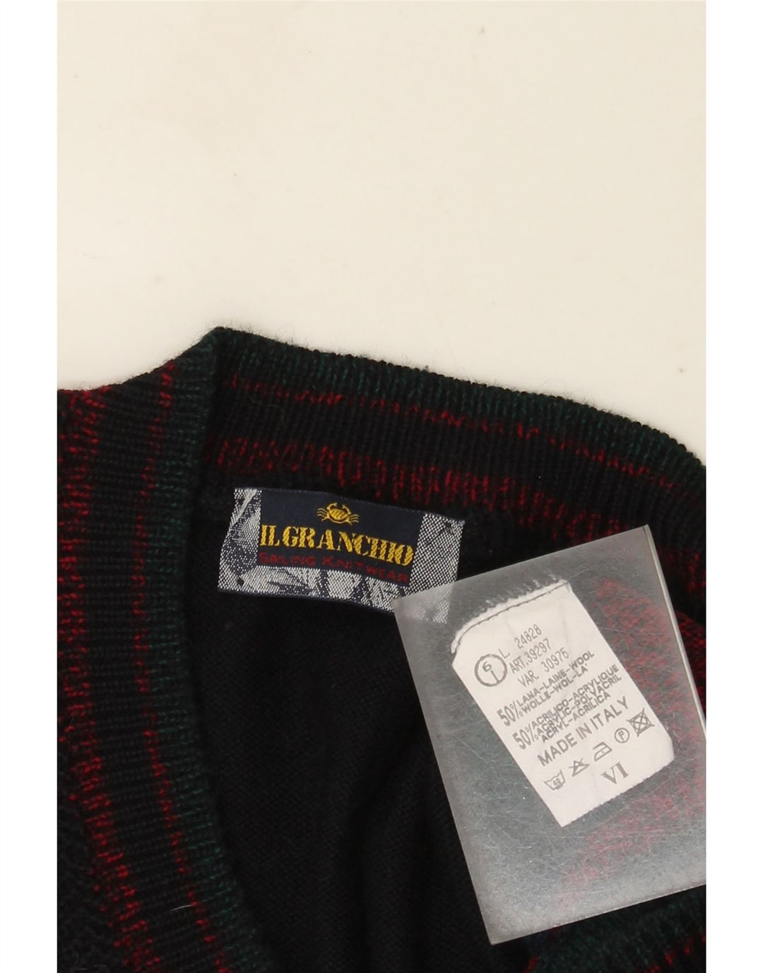 Il Granchio Herre V-hals sweater Stor Marineblå Colourblock Uld
