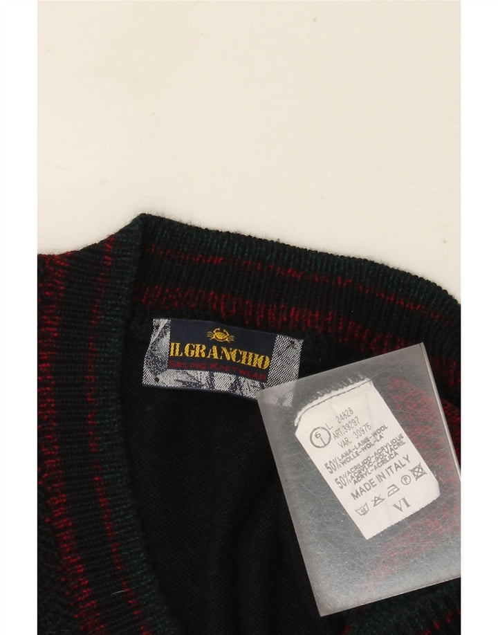 Il Granchio Herre V-hals sweater Stor Marineblå Colourblock Uld