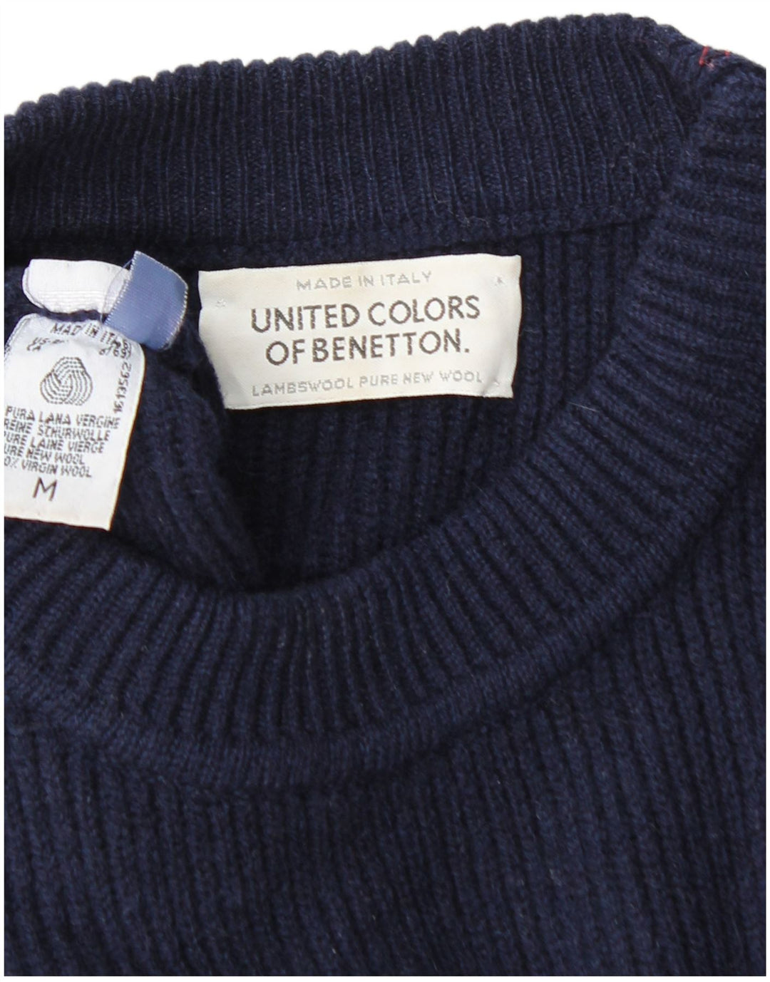 BENETTON Herre sweater med rund hals, medium marineblå jomfruuld
