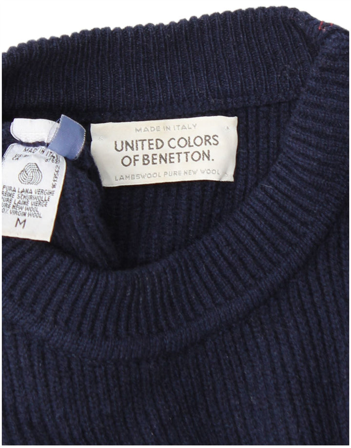 BENETTON Herre sweater med rund hals, medium marineblå jomfruuld