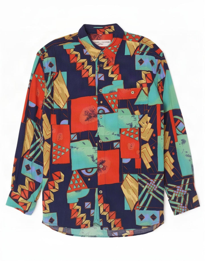 Vintage herreskjorte stor flerfarvet geometrisk viskose