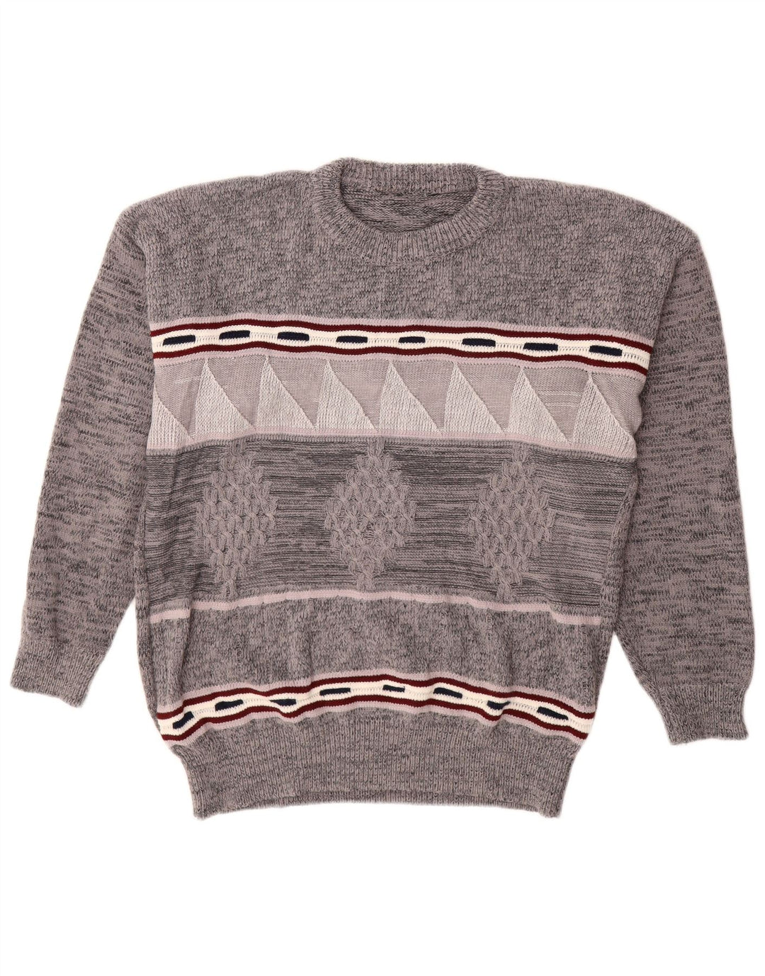 VINTAGE Herre Crew Neck Jumper Sweater Stor Grå Geometrisk