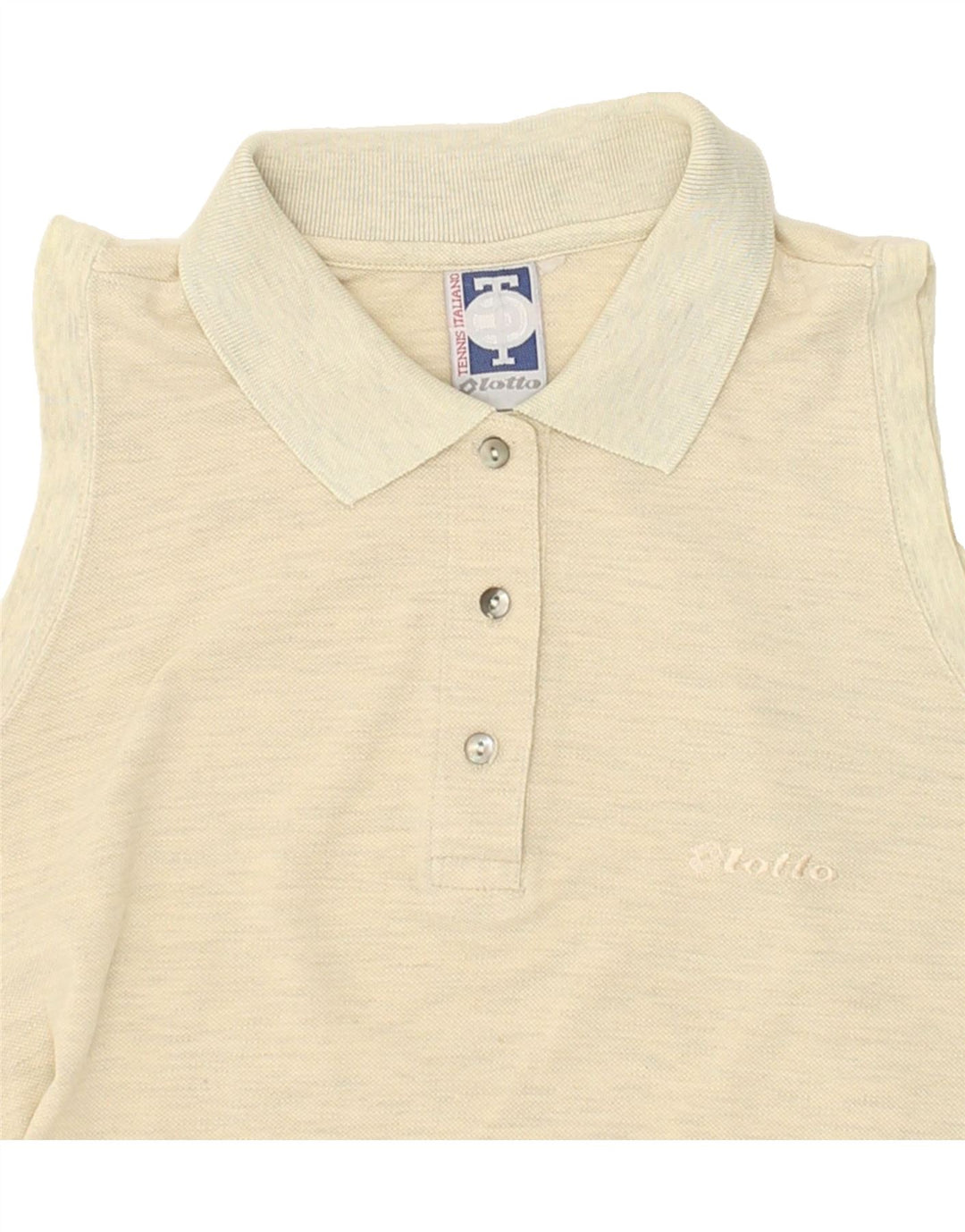 LOTTO Womens Sleeveless Polo Shirt UK 12 Medium Beige Polyester Vintage Lotto and Second-Hand Lotto from Messina Hembry 