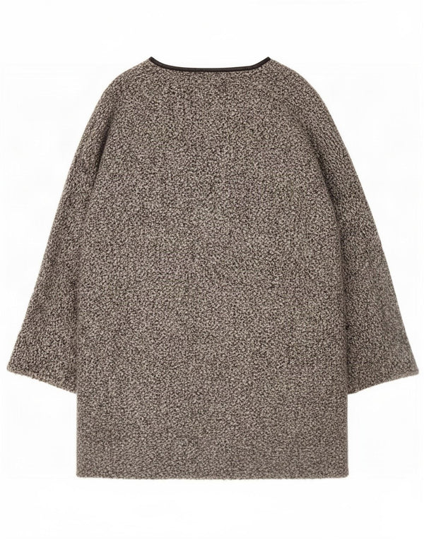 Zara Womens Longline Open Cardigan Sweater UK 16 Large Grey Flecked Acryl