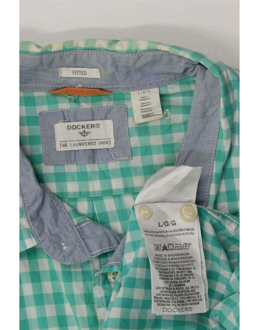 Dockers Herre Fitted Shirt Large Blue Gingham Cotton