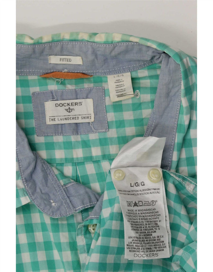Dockers Herre Fitted Shirt Large Blue Gingham Cotton