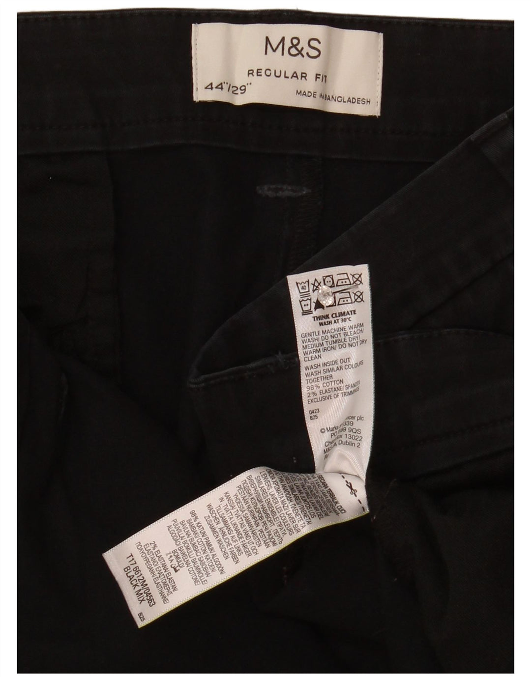 Marks & Spencer herre Regular Fit cropped bukser W44 L25 sort bomuld