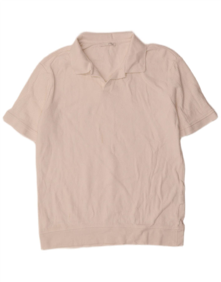 Zara herre poloshirt Medium hvid stribet bomuld