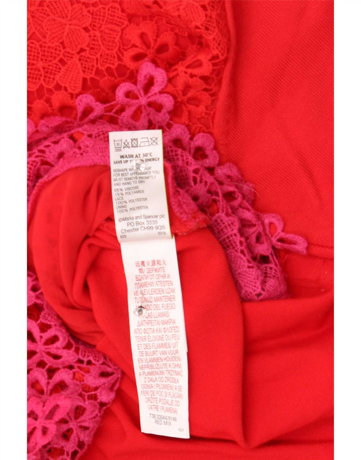 Marks & Spencer Dame Blousebluse Top UK 12 Medium Rød Blomster Polyester