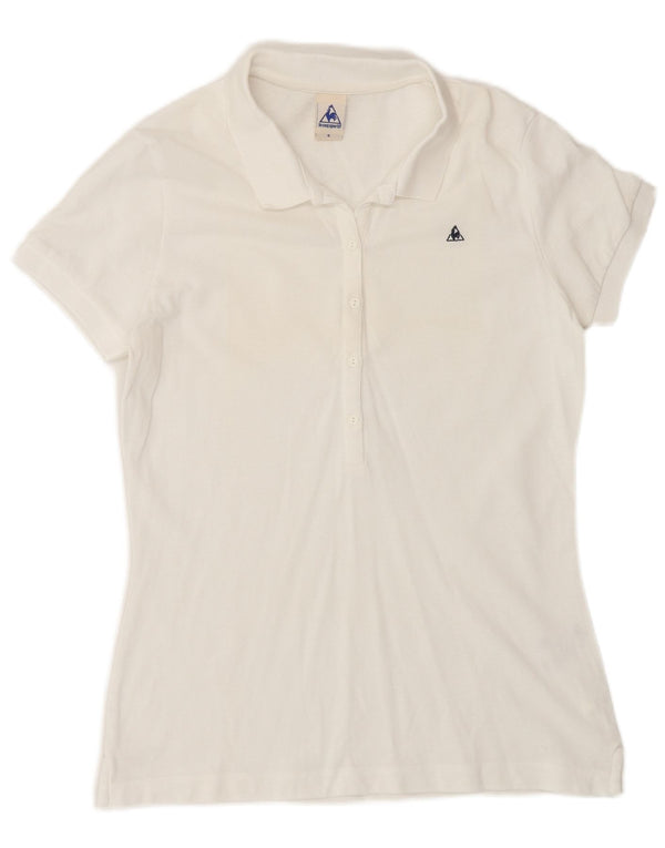 LE COQ SPORTIF Dame Polo Shirt UK 10 Small White Bomuld