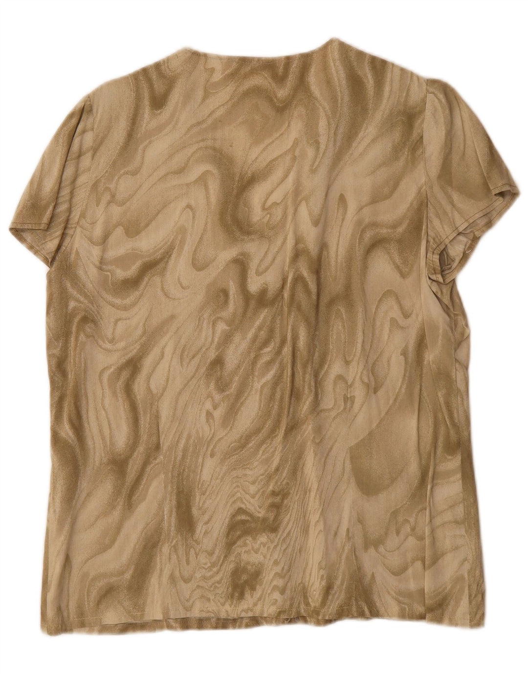 Vintage kvinders abstrakt mønster kortærmet skjortebluse UK 16 Large Khaki
