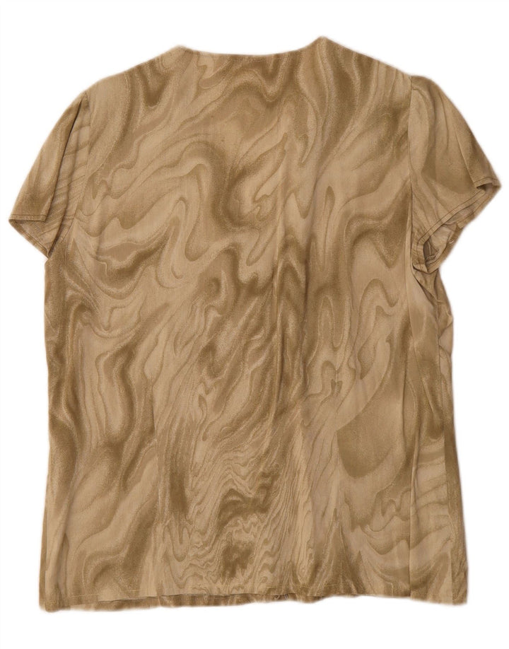 Vintage kvinders abstrakt mønster kortærmet skjortebluse UK 16 Large Khaki