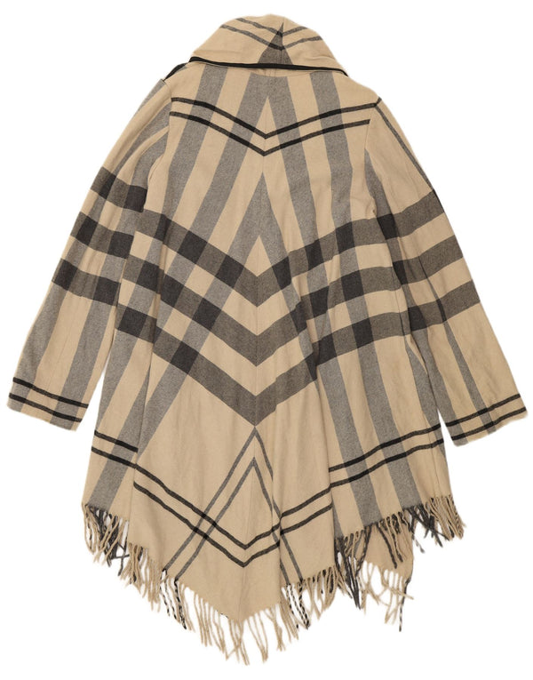 Zara Womens Open Relaxed Fit Overfrakke UK 10 Small Beige Plaid Uld