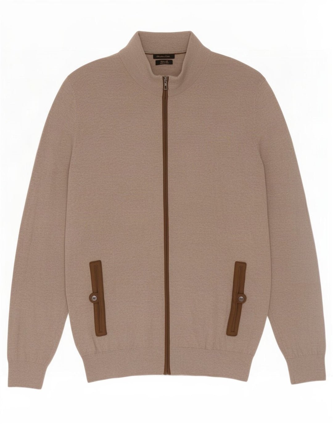 Massimo Dutti Herre Cardigan Sweater Stor Beige Colourblock Bomuld