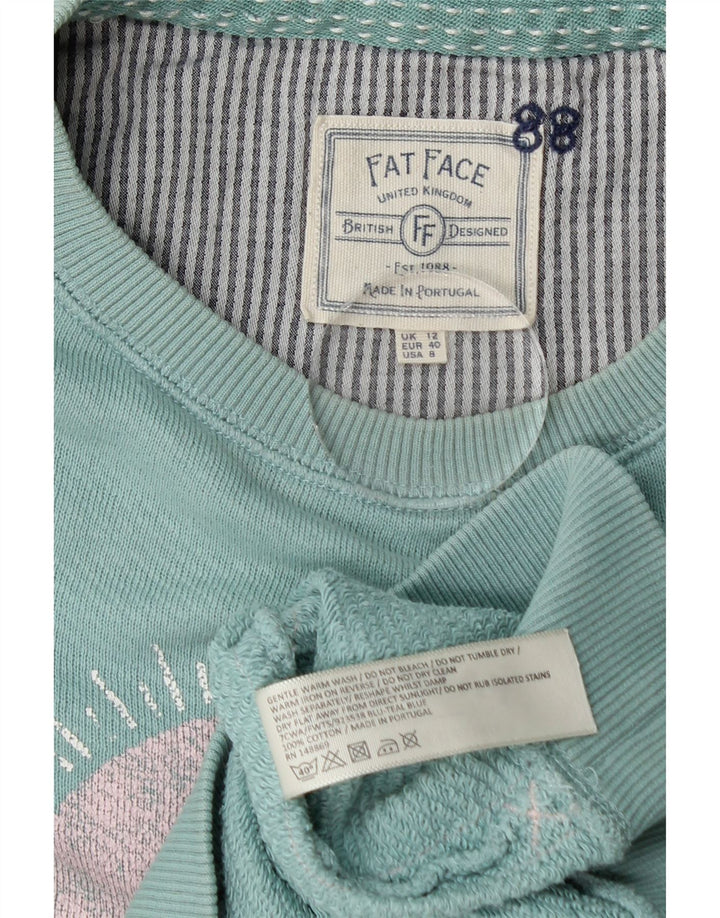 Fedt ansigt kvinders grafisk rund hals sweater UK 12 Medium Blue