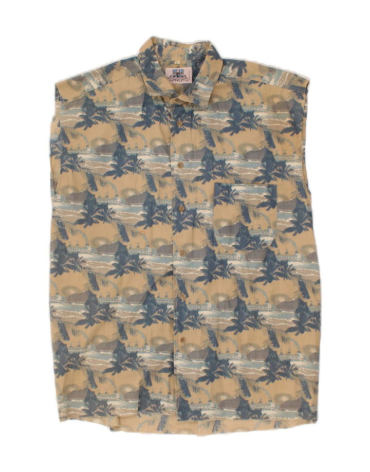 VINTAGE Mens Graphic Sleeveless Shirt Large Beige Hawaiian Vintage Vintage and Second-Hand Vintage from Messina Hembry 