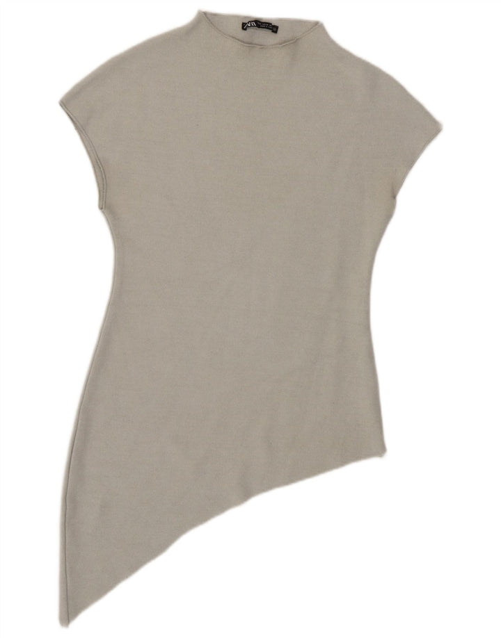 Zara Dame Asymmetrisk Bluse Top UK 12 Medium Grå