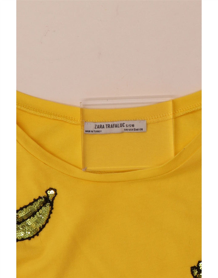 Zara Dame T-Shirt Top UK 10 Lille Gul