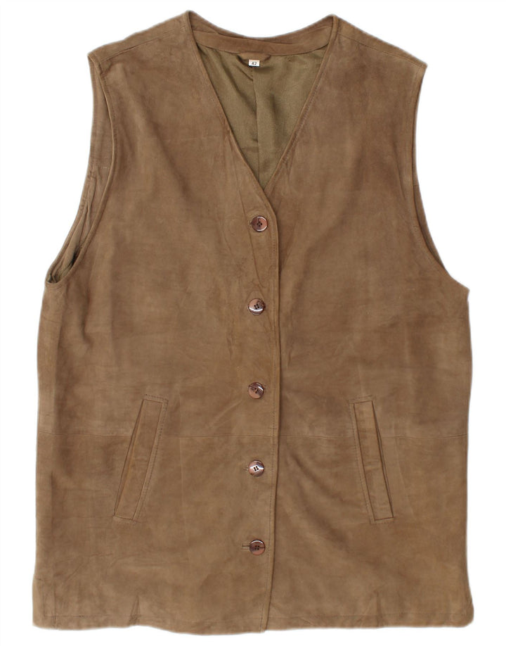 Vintage Dame Ruskind Gilet EU 42 Stor Brun Læder