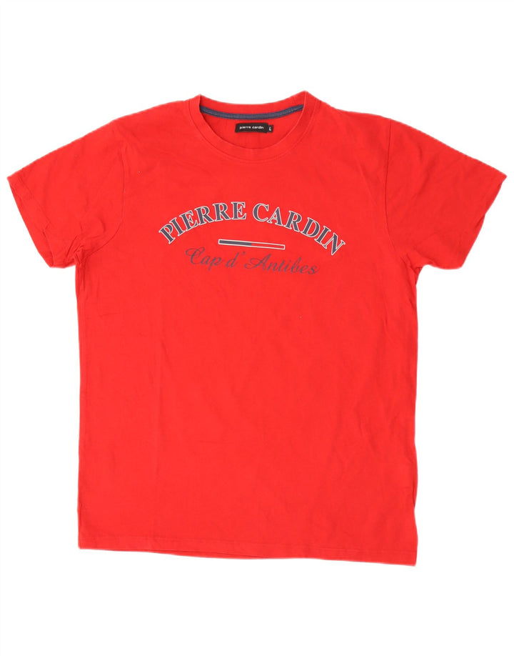 Pierre Cardin Herre Grafisk T-Shirt Top Stor Rød Bomuld