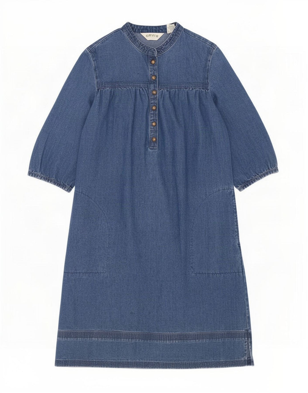 Orvis Dame denimkjole med 3/4 ærmer US 8 Medium Blue Cotton