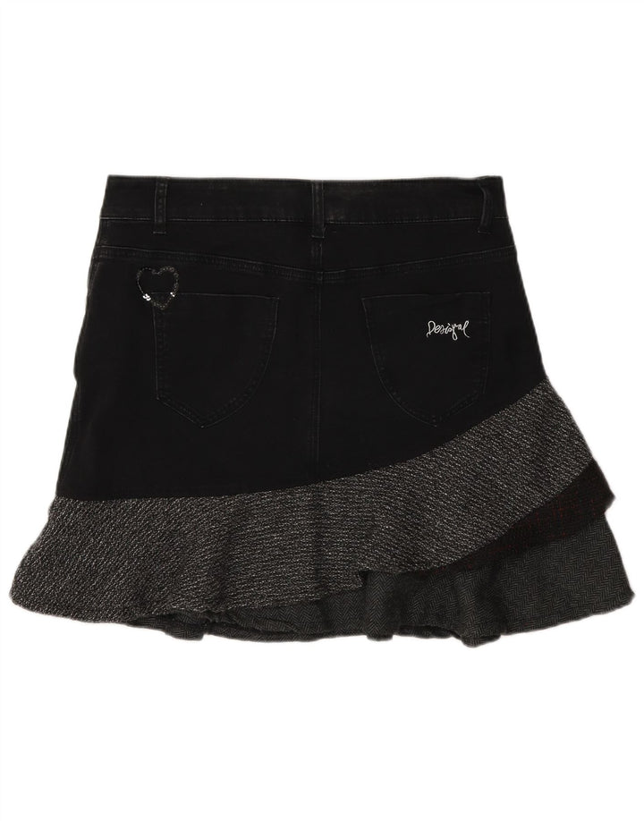 Desigual Dame Asymmetrisk Denim Nederdel EU 40 Medium W30 Grå Sildeben
