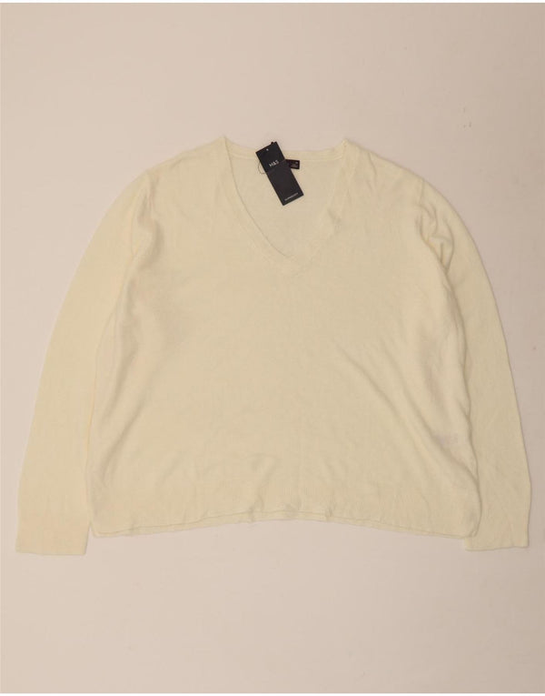 Marks & Spencer Dame V-hals sweater UK 20 2XL Off White Akryl
