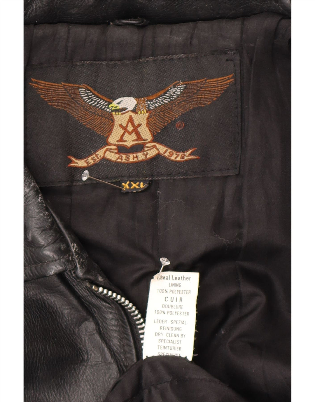 Ashy Herre Læderjakke UK 44 2XL Sort Læder